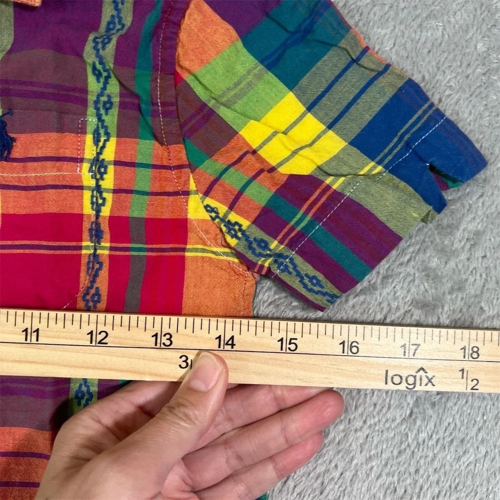 Ralph Lauren Boy's Size 7‎ Plaid Oxford Short Sleeve Button-Up Shirt Multicolor